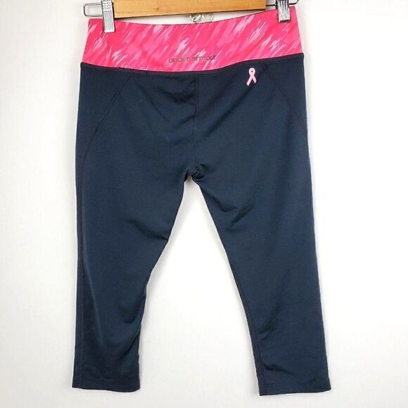Under Armour Black Pink Capri Cropped Leggings Breast Cancer Awareness Womens S - Picture 4 of 6